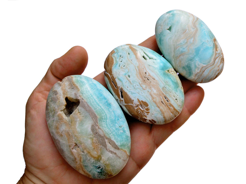 Blue Aragonite Palm Stone (6-10 Pcs) - (50mm - 80mm) 1 kg Lot - Kaia & Crystals