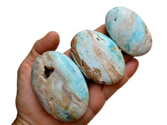 Blue Aragonite Palm Stone (6-10 Pcs) - (50mm - 80mm) 1 kg Lot - Kaia & Crystals