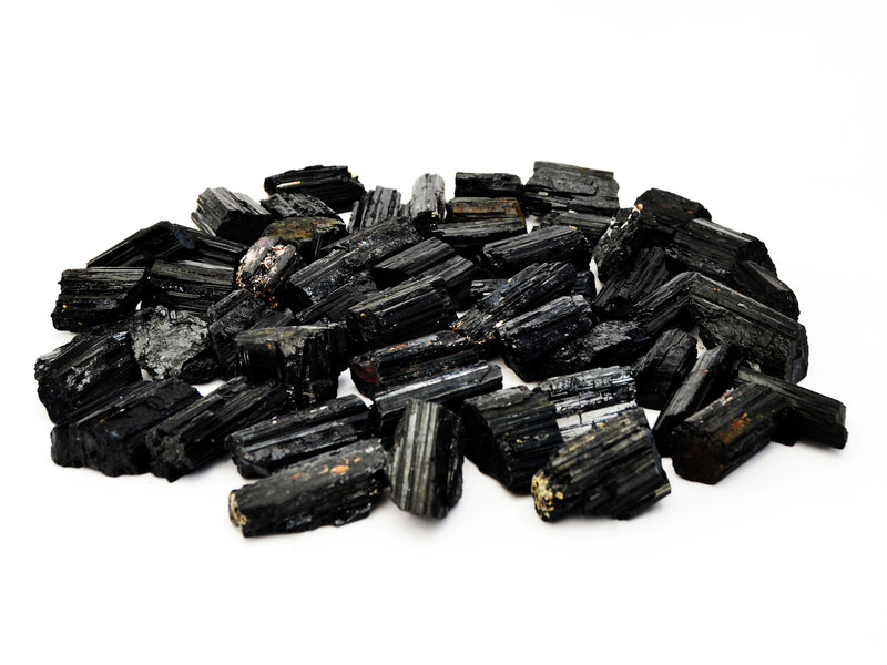 Some rough black tourmaline cathedral 25mm-60mm on white background