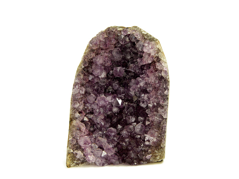 Natural druzy amethyst cut base 105mm on hand with white background