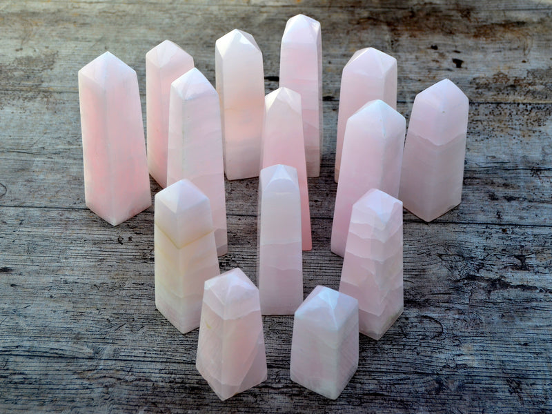 Pink Mangano Calcite Obelisk Crystal (200g - 400g) - Kaia & Crystals