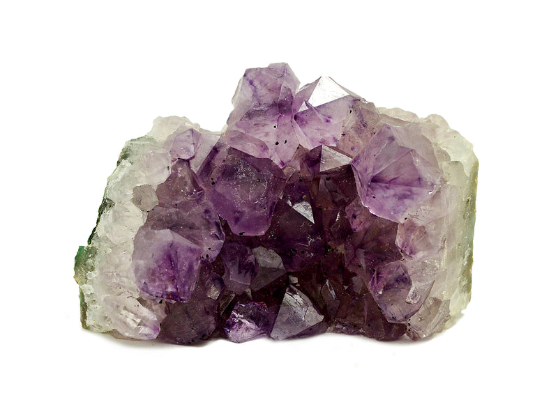 Purple amethyst druzy stone on white background