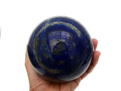 One lapis lazuli sphere stone 95mm on hand with white background