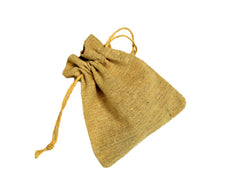 One small natural jute pouch on white background