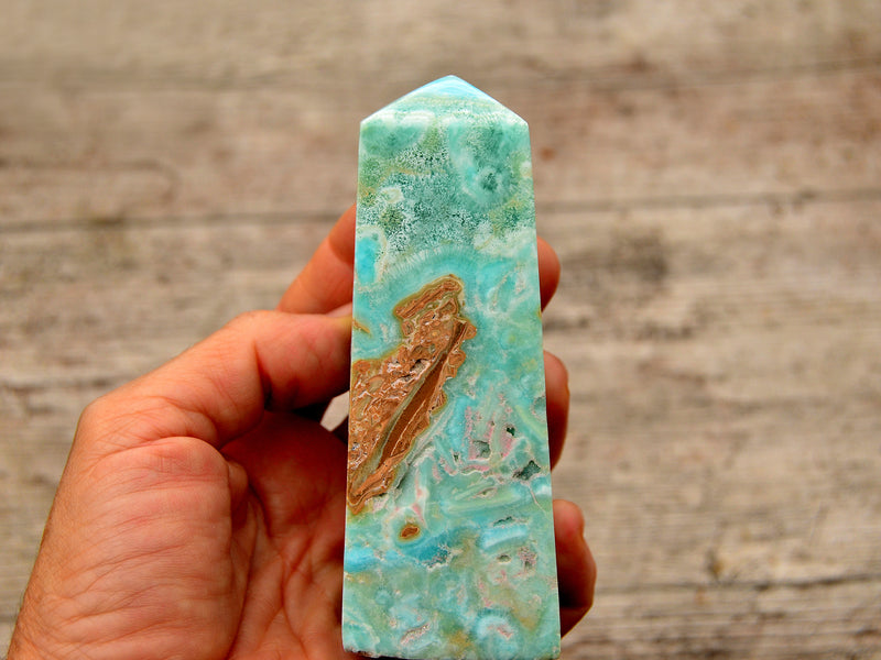 Blue Aragonite Obelisk Crystal (200g - 600g) - Kaia & Crystals