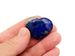 One lapis lazuli mini heart 30mm on hand with white background