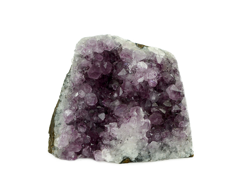 One druzy amethyst cut base 100mm on white background