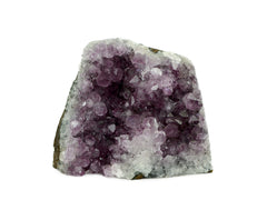 One druzy amethyst cut base 100mm on white background