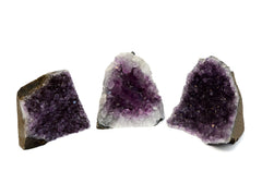 Three amethyst cut base 70mm on white background