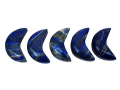 Five lapis lazuli cut moon stones 70mm on white background