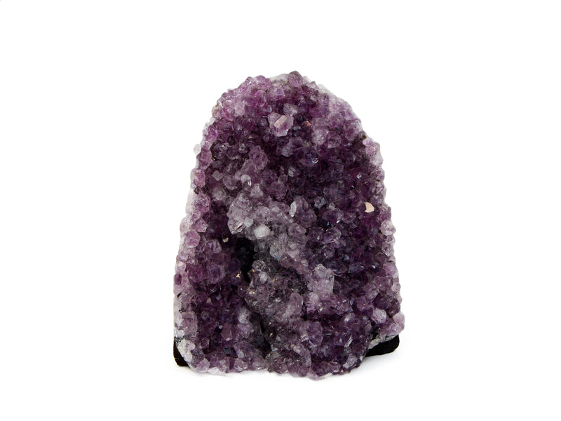 One large purple druzy amethyst cut base on white background