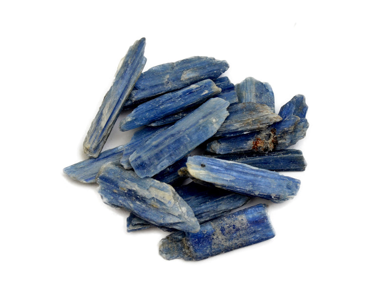 Some raw blue kyanite crystals 30mm-60mm on white background