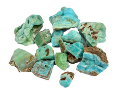 Several small blue aragonite raw crystals on white backround