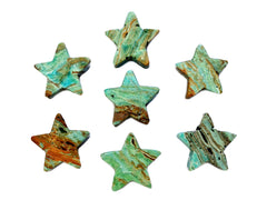 Three blue aragonite stars 60mm on white background