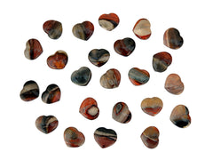 Several small polychrome jasper crystal hearts 30mm on white background