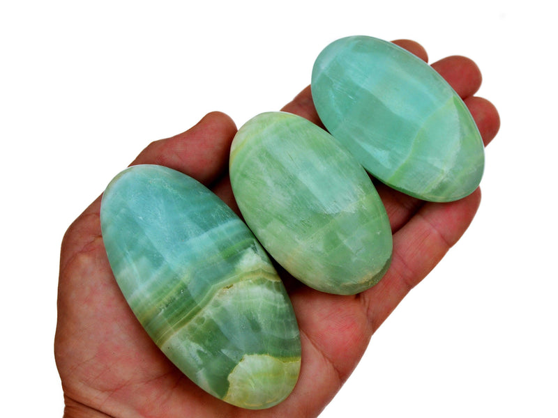 Pistachio Calcite Palm Stone (6-10 Pcs) - 1 Kg Green Calcite Lot (45mm - 95mm) - Kaia & Crystals