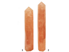 Two extra large rose quartz tower crystals 290mm-320mm on white background