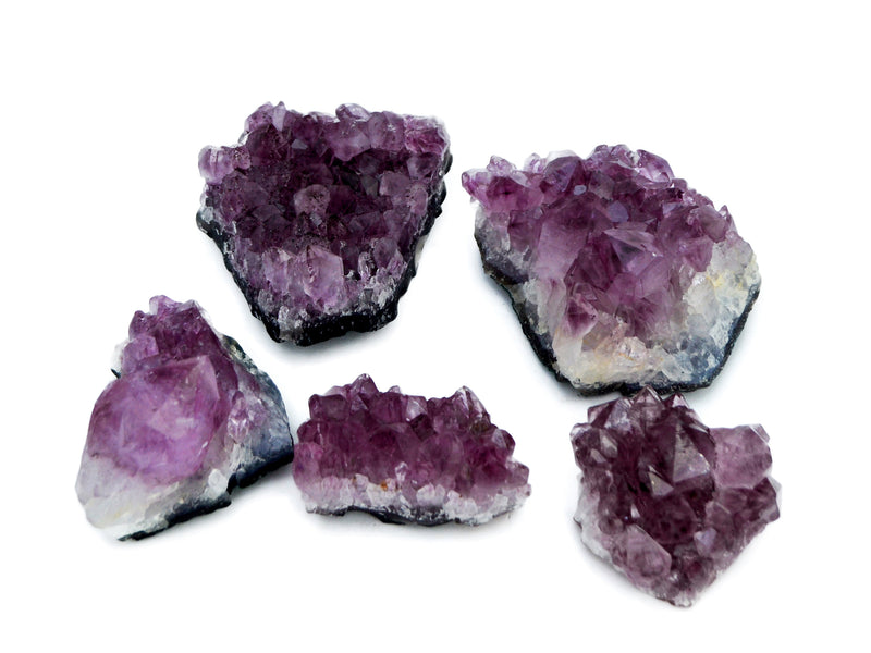 Five purple druzy amethyst 50mm-110mm on white background