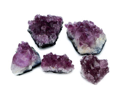 Five purple druzy amethyst 50mm-110mm on white background