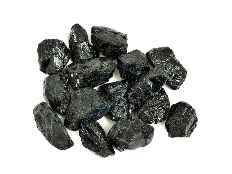 Some rough black tourmaline crystals 20mm-55mmm on white background