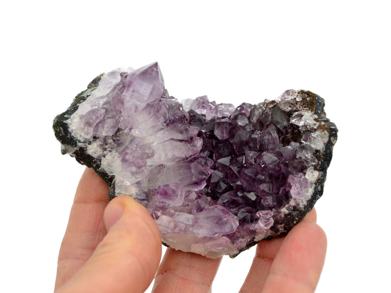 One brazilian druzy amethyst stone 90mm on hand with white background