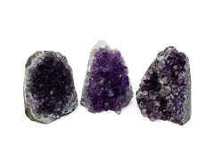 Three natural druzy amethyst cut base 90mm on white background