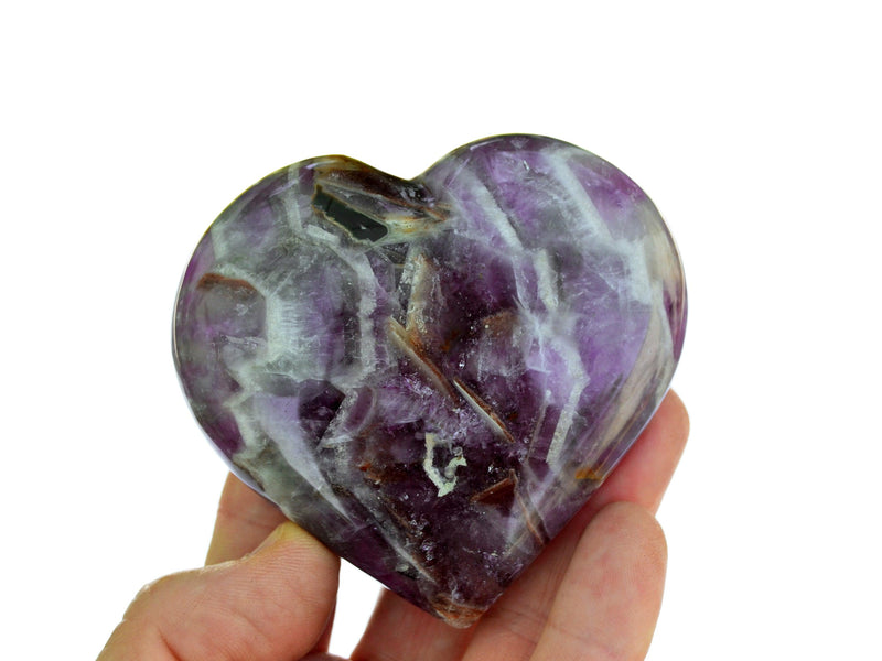 One chevron amethyst heart 70mm on hand with white background