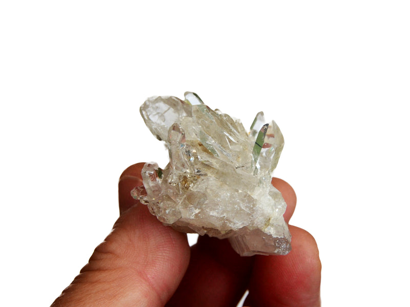 Mini clear quartz druzy 50mm on hand with white background