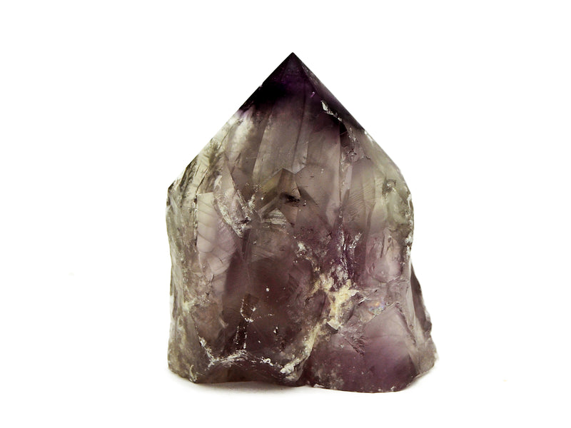 One big amethyst semi polished crystal point 100mm on white background