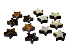 Several chocolate calcite star carved stones 55mm-60mm on white background