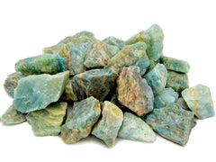 Some rough aquamarine raw minerals 30mm-90mm on white background