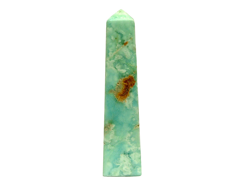 One extra large blue caribbean calcite obelisk 270mm on white background
