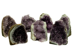 Seven druzy amethyst cut base 100mm-120mm on white background
