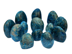 Several blue apatite free form minerals 65mm-100mm on white background