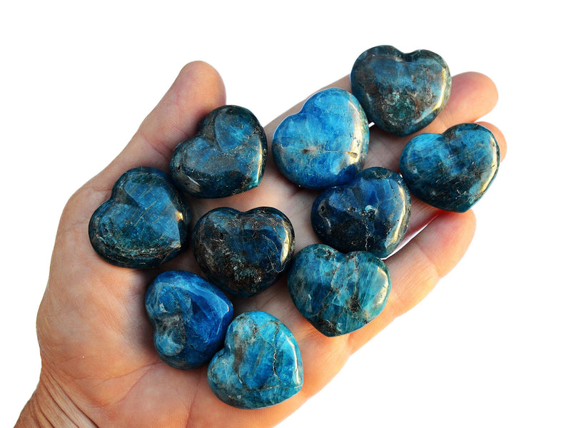 Tne blue apatite crystal carving hearts 30mm on hand 