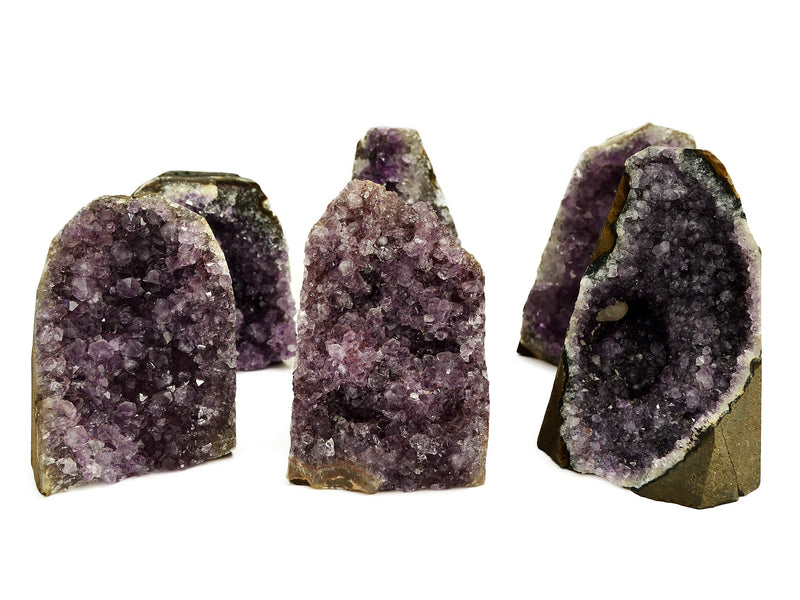 Six druzy amethyst cut base 90mm -100mm on white background