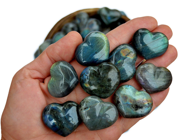 Some labradorite heart crystals 30mm on hand 