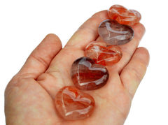 Five small fire quartz puffy heart crystals 30mm on hand