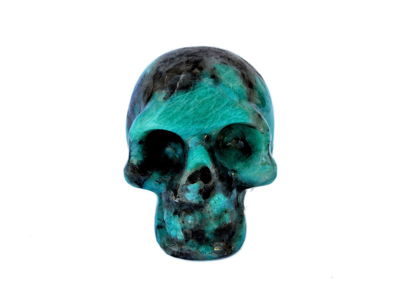 Green amazonite mineral skull carving 70mm