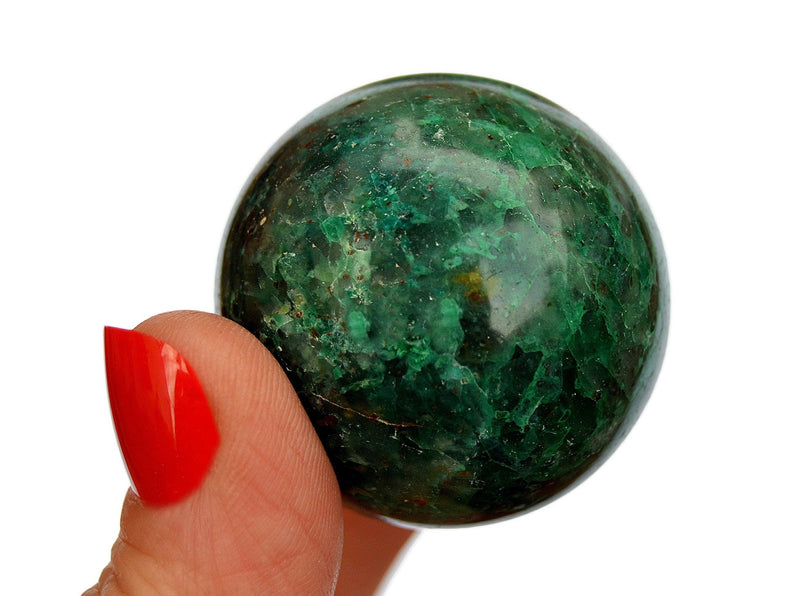 Green chrysocolla sphere crystal 35mm on hand