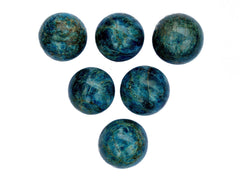 Several blue apatite sphere crystals 45mm-60mm on white background