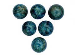 Several blue apatite sphere crystals 45mm-60mm on white background