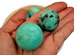 Two amazonite sphere stones 25mm-40mm on hand 