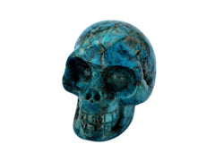 One blue apatite skull carved crystal 68mm on white background