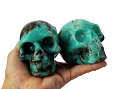 Two green amazonite crystal skulls carving 70mm