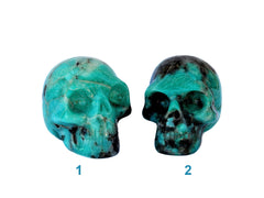 Two green amazonite mineral skulls carving 70mm